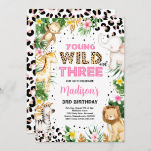 Young Wild and Three Leopard Print Safari Birthday Kaart