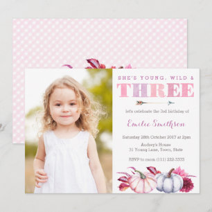 Young Wild and Three, Pumpkin 3rd Birthday Party Kaart