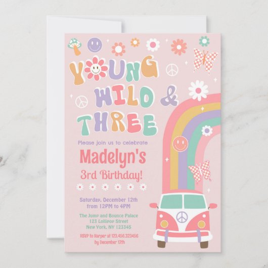 Young Wild and Three Retro Birthday Invitations Kaart (Voorkant)