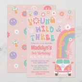 Young Wild and Three Retro Birthday Invitations Kaart (Voorkant / Achterkant)