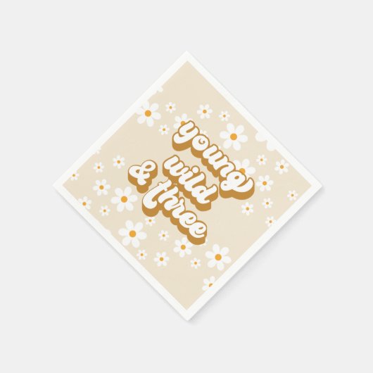 Young Wild and Three Retro Daisy 3rd Birthday Servet (Hoek)