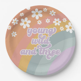 Young Wild and Three Retro Rainbow Papieren Bordje