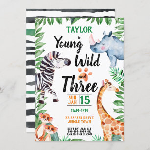 Young Wild and Three Safari Animal 3rd Birthday Kaart