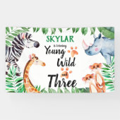 Young Wild and Three Safari Animal 3rd Birthday Spandoek (Horizontaal)
