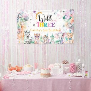 Young Wild and Three Safari Animal 3rd Birthday Spandoek