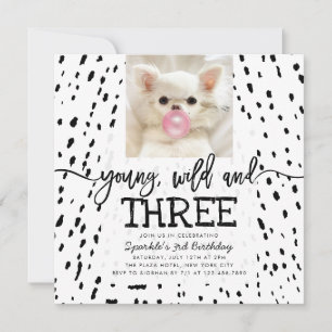 Young Wild and Three Safari Animal Print Birthday Kaart