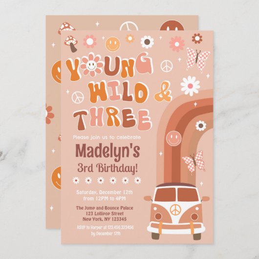 Young Wild and Three Super Birthday Invitations (Devant / Derrière)