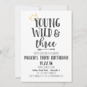 Young Wild and Three Third Birthday Invitation Kaart (Voorkant)