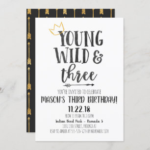 Young Wild and Three Third Birthday Invitation Kaart