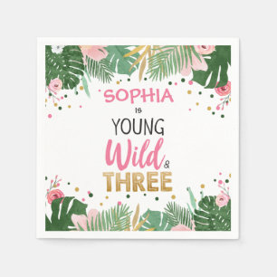 Young Wild and Three Tropical Safari Girl Birthday Servet