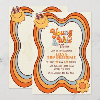 Young Wild & Drie Retro Regenboog 3e Verjaardag Kaart