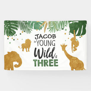 Young Wild Drie Verjaardag banner Safari Dieren