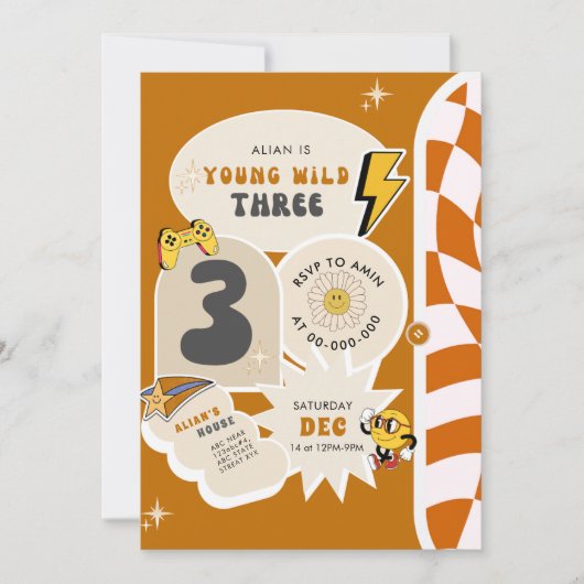 Young Wild en drie 3e Retro geruite verjaardag Kaart (Voorkant)