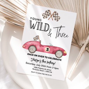 Young Wild en DRIE rode raceauto 3e verjaardag Kaart