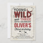 Young Wild en drie uitnodigingen rustieke houthakk (Voorkant)