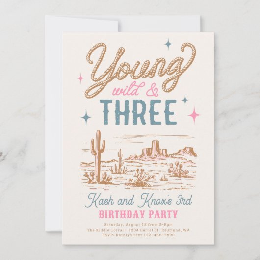 Young, Wild en drie Westerne verjaardagsuitnodigin Kaart (Voorkant)