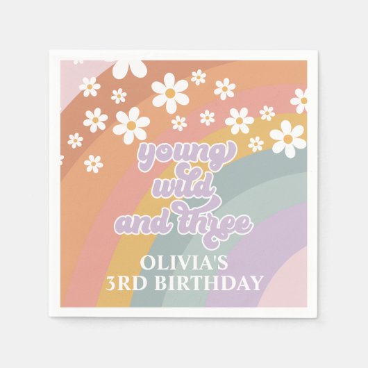 Young Wild en Three Retro Rainbow Napkins Servet (Voorkant)