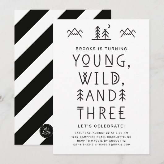 Young Wild et Three Birthday Invitation (Devant / Derrière)