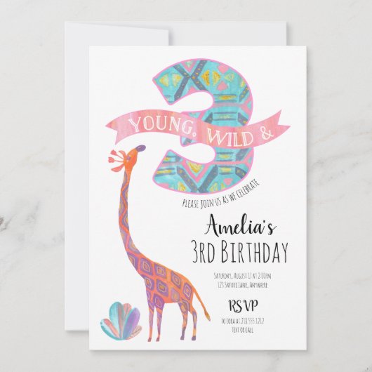 Young Wild et Three Birthday Invitation (Devant)
