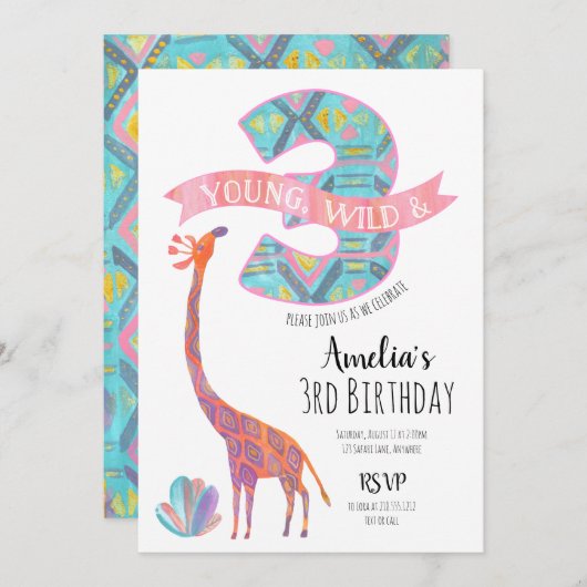 Young Wild et Three Birthday Invitation (Devant / Derrière)