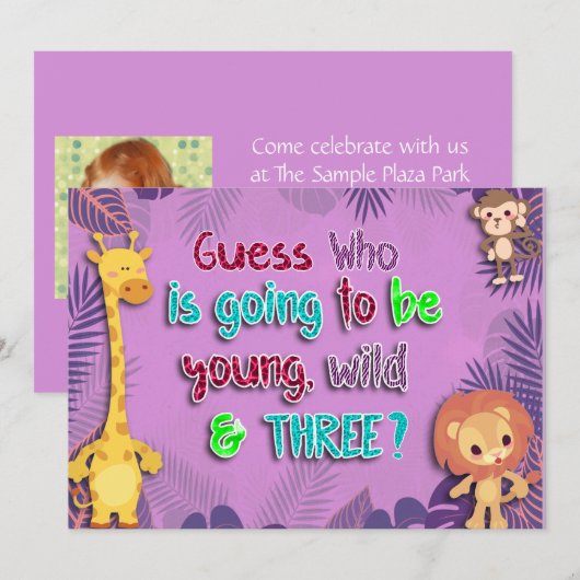 Young, Wild et Three, Invitation d'anniversaire (Devant / Derrière)