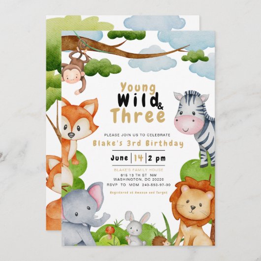 Young Wild et Three Third Birthday Invitation (Devant / Derrière)