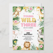 Young Wild Et Trois Ans Invitation Safari Party (Devant)
