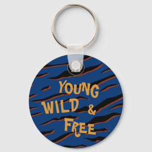 Young Wild Free Quote Tiger Stripes Navy Blue Sleutelhanger