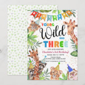 Young & Wild Jungle Safari Kids Birthday Kaart (Voorkant / Achterkant)