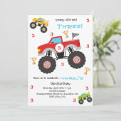 Young, wild monster trucks boy birthday kaart (Staand voorkant)