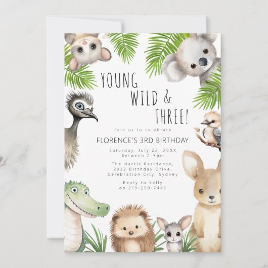 Young Wild & Three Aussie Animal Verjaardagsfeest Kaart (Voorkant)