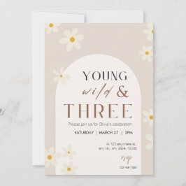 Young Wild & Three Birthday Invitation Kaart