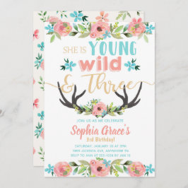 Young Wild & Three Birthday Invitation Kaart