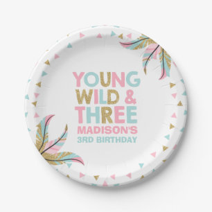 Young Wild & Three Birthday Party Paper Bord 7"