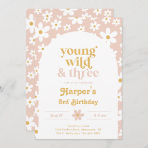 Young, Wild & Three Daisy Invitation Daisies Kaart