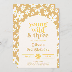 Young, Wild & Three Daisy Invitation Daisies Kaart