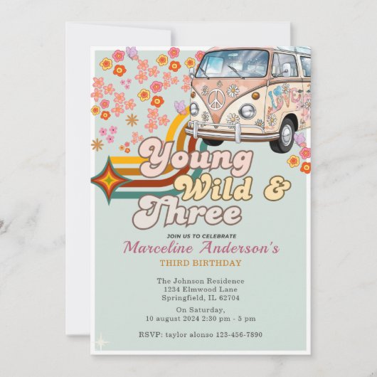 Young Wild & Three Daisy Van Floral 3e verjaardag Kaart (Voorkant)