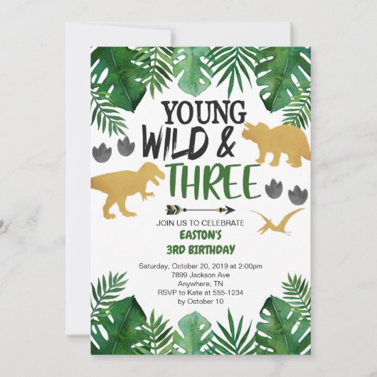 Young Wild & Three Dinosaur 3e Invitation d'annive (Devant)