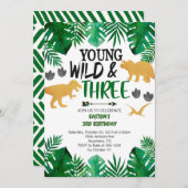 Young Wild & Three Dinosaur 3e Invitation d'annive (Devant / Derrière)