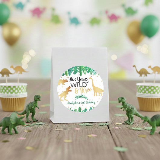 Young Wild & Three Dinosaur Boys Third Birthday Ronde Sticker