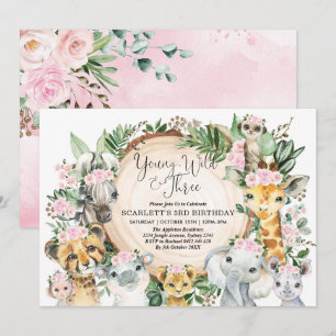 Young Wild & Three Floral Girl Oerwoud 3e verjaard Kaart