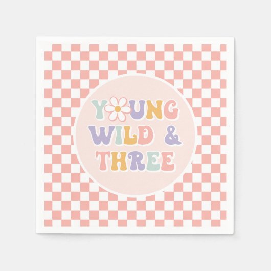 Young Wild Three Groovy Pink Daisy Checker Servet (Voorkant)