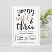 Young Wild & Three Invitation - Black & Gold Kaart (Staand voorkant)