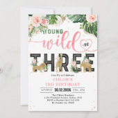 Young Wild & Three Party Animals Girl 3rd Birthday Kaart (Voorkant)