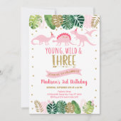 Young Wild & Three Pink Dinosaur Birthday Kaart (Voorkant)