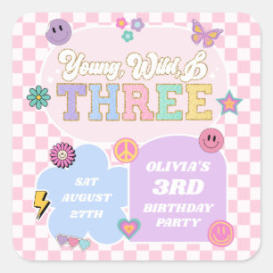 Young Wild & Three Preppy Patch 3e verjaardagsfees Vierkante Sticker