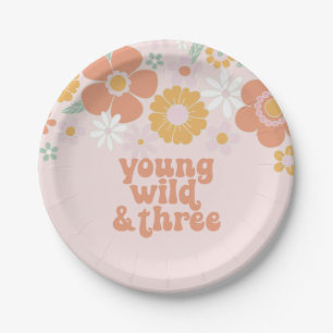 Young Wild Three Retro Floral jarig Papieren Bordje