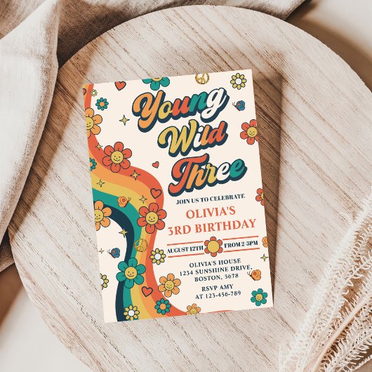 Young Wild Three Retro Rainbow 3rd Birthday Kaart