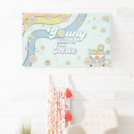 Young Wild Three Retro Rainbow 3rd Birthday Spandoek (Insitu)
