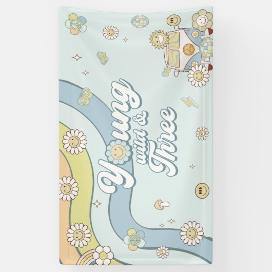 Young Wild Three Retro Rainbow 3rd Birthday Spandoek (Verticaal)